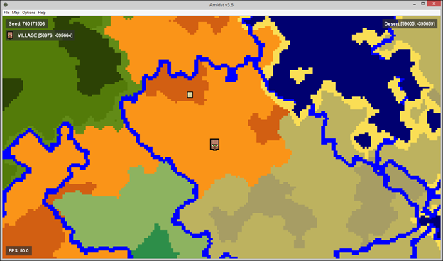 Карта с отмеченной пустынной деревней и храмом рядом