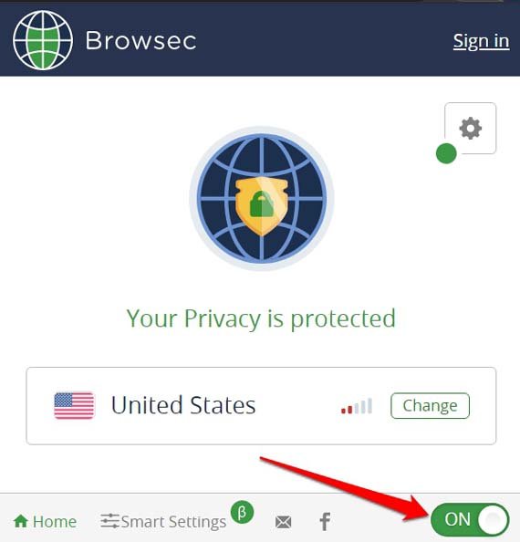 Включение VPN и выбор сервера