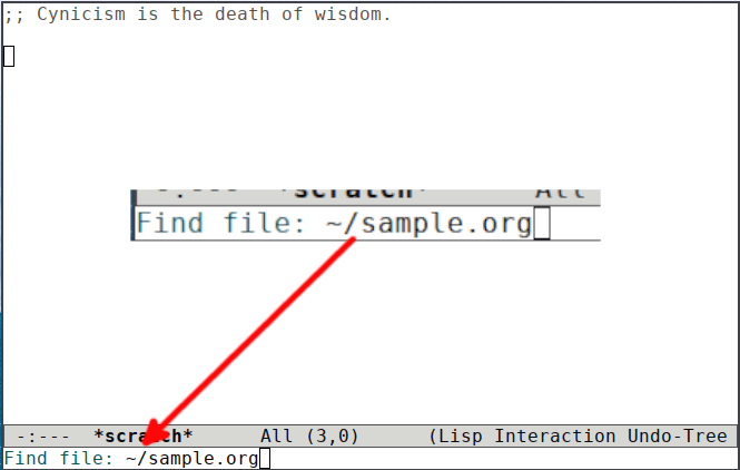 Скриншот: создание нового .org файла в Emacs