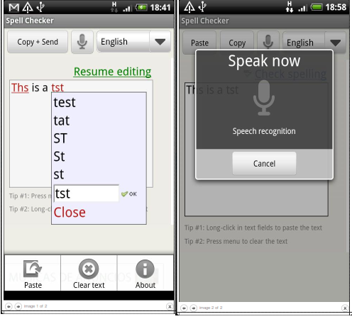 Интерфейс приложения Spell Checker: голосовой ввод и проверка слова