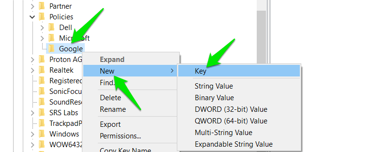 Создание записи Chrome в реестре