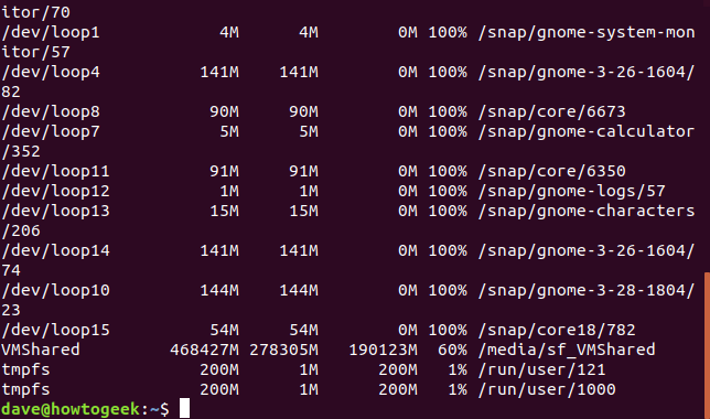 Вывод df с опцией -BM, показан в мегабайтах