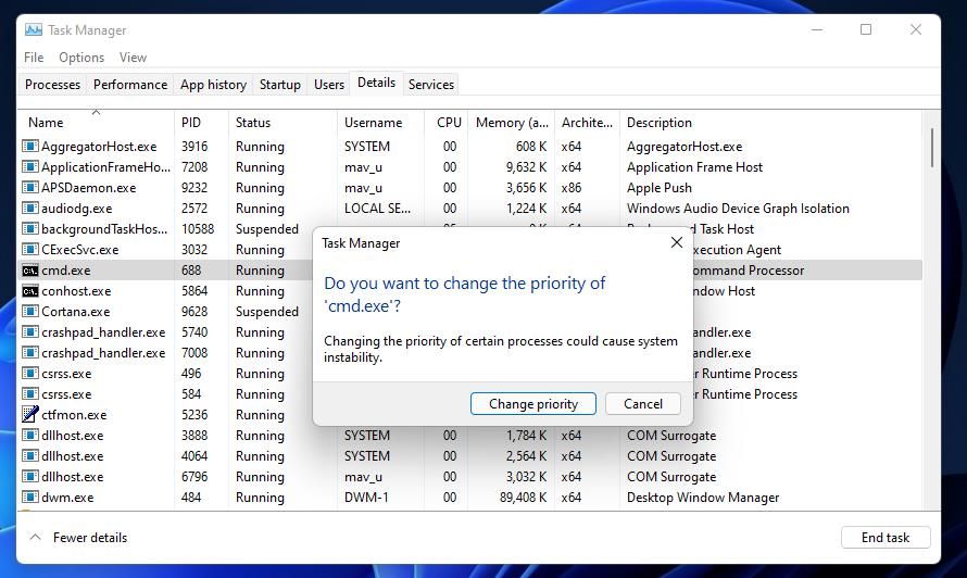 Кнопка Change priority в подтверждении
