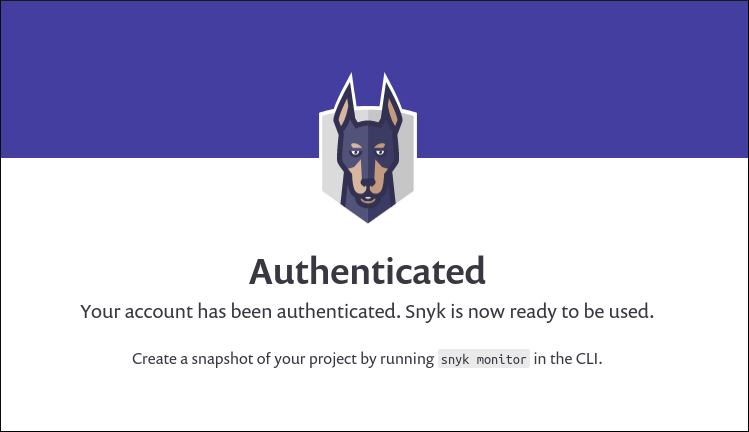 Веб-интерфейс Snyk при аутентификации через Docker