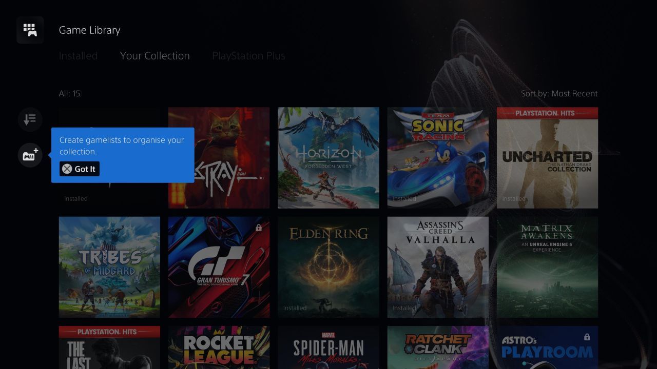 Как создать gamelist на PS5 — выберите иконку создания списка