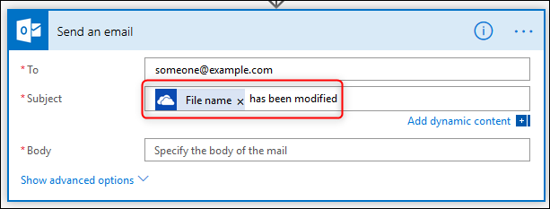 Поле Subject с динамическим содержимым и текстом