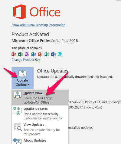 Запустить обновление Office