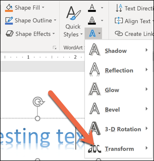 Меню «Преобразовать» с разделом «Следовать по пути»