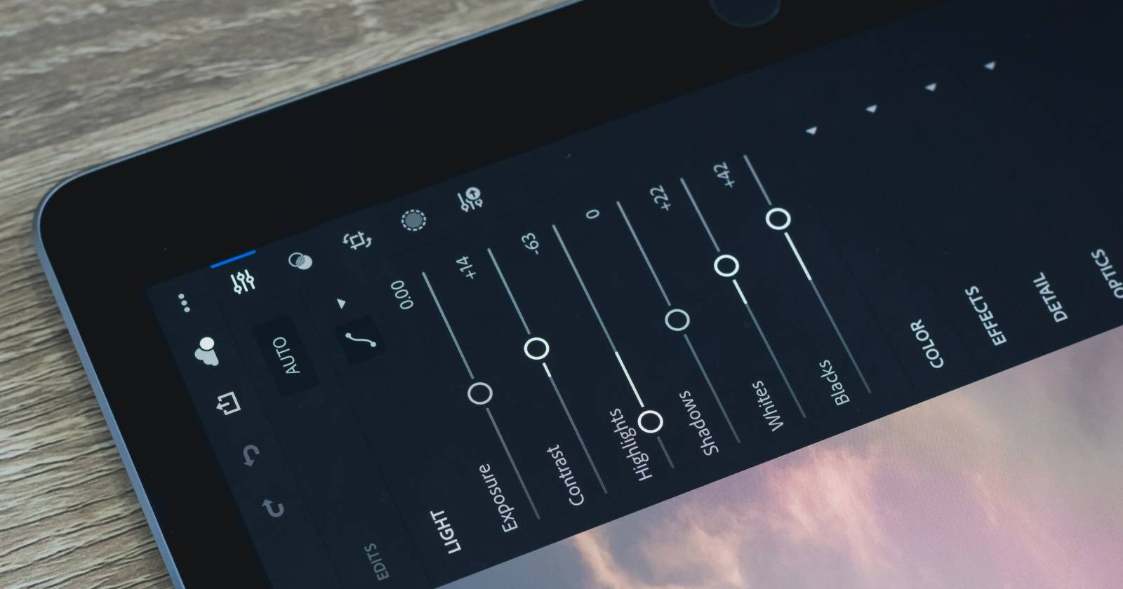 photo of the lightroom app on an ipad