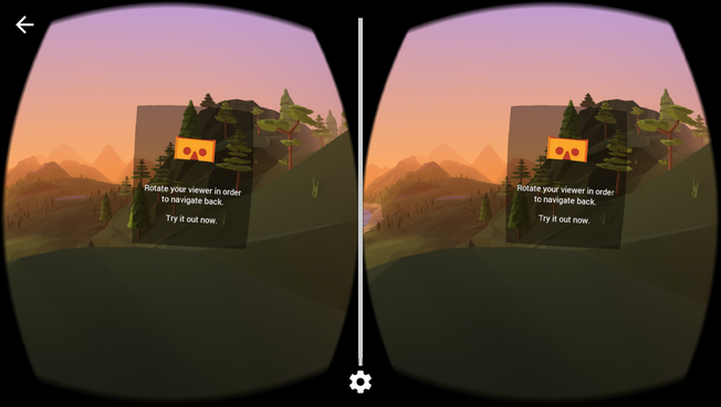 Переход назад и главный экран Cardboard