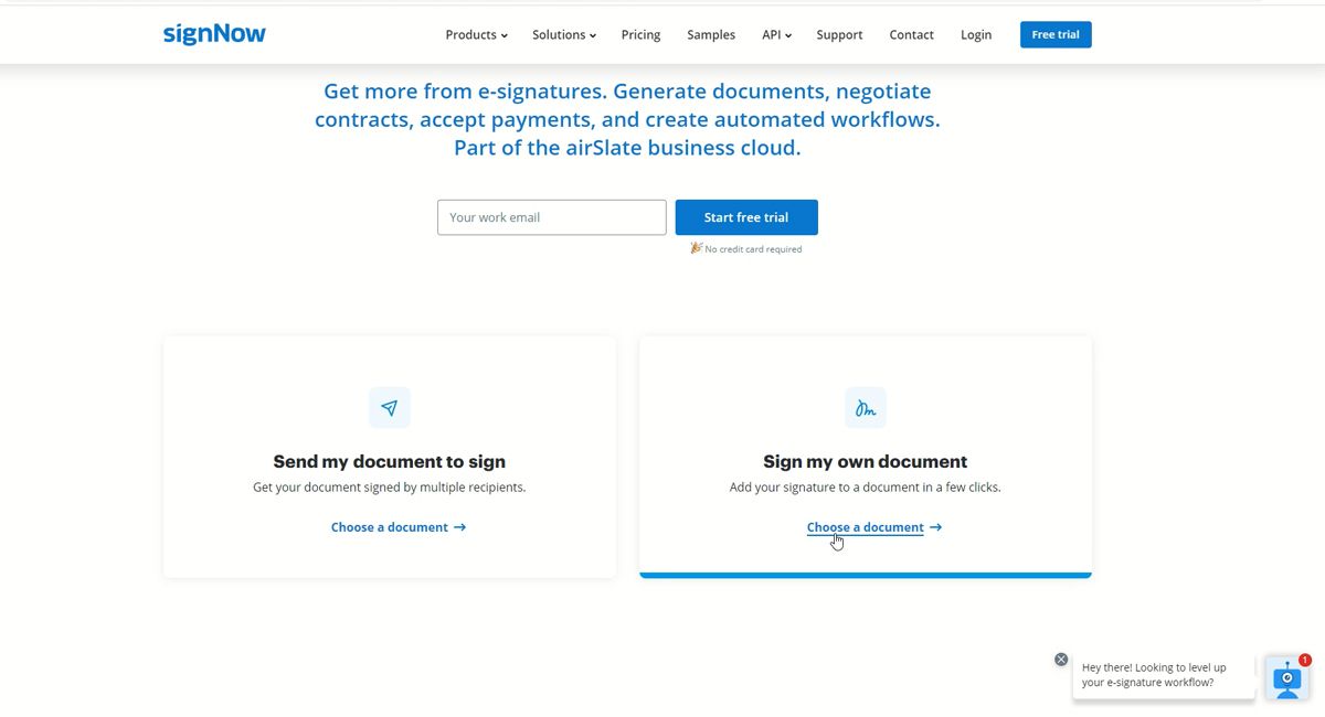 Выбор документа для подписи в signNow
