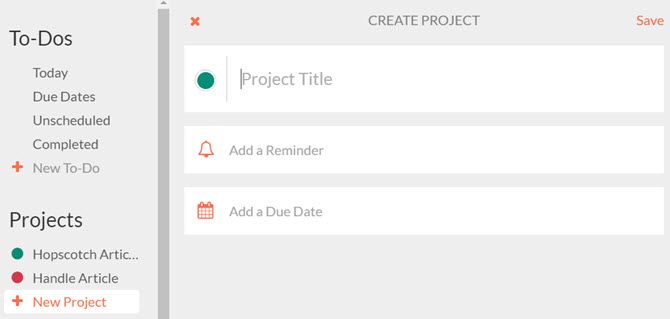 Окно создания проекта в Handle с выбором цвета и дат