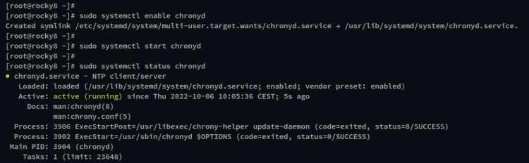 Статус службы chronyd в systemctl