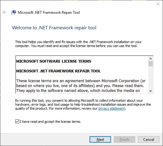 Окно .NET Framework Repair Tool при запуске