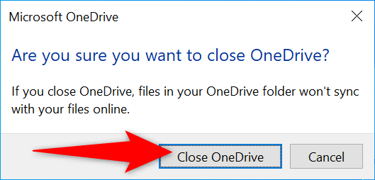 Подтверждение закрытия OneDrive