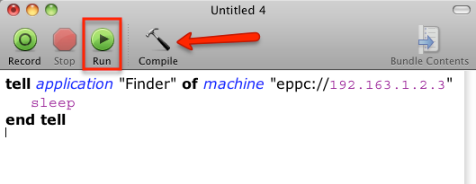 Редактор AppleScript с примером скрипта