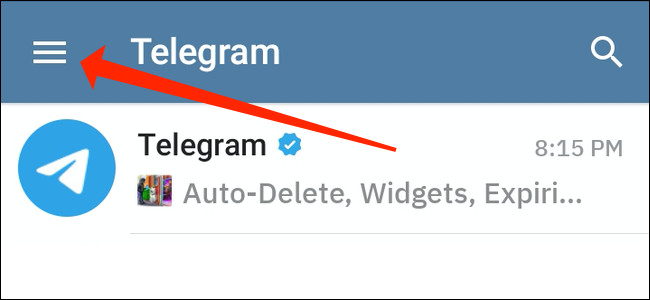Нажмите значок меню с тремя полосками в левом верхнем углу Telegram на Android