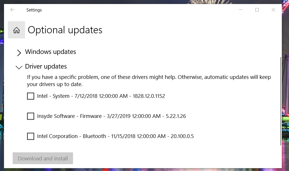 необязательные обновления драйверов