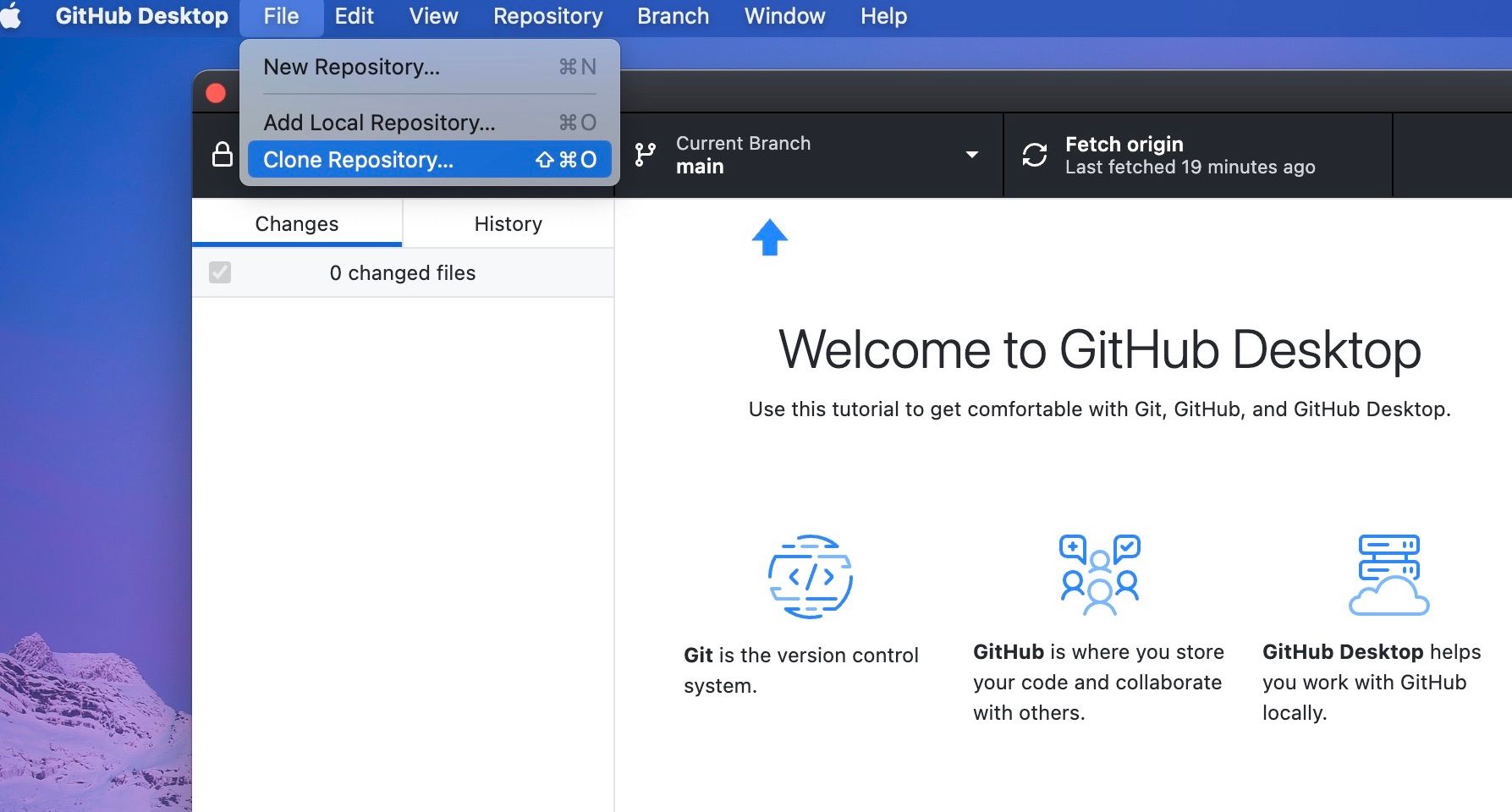 Clone Respository from File Menu Dropdown