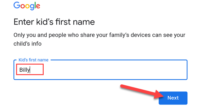 ввод имени ребёнка