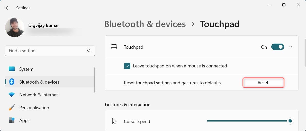 Сброс настроек тачпада