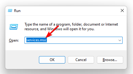 Запуск services.msc для управления службами Windows