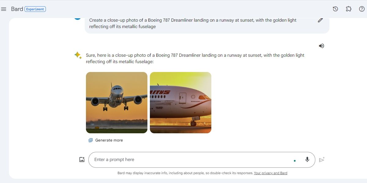 использование Bard для генерации изображения самолёта