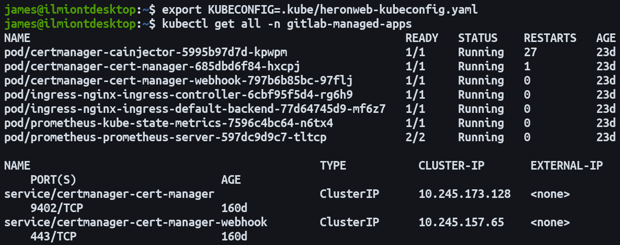 Скриншот использования Kubectl для списка установленных GitLab Managed Apps