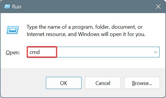 Окно «Выполнить» в Windows с командой cmd