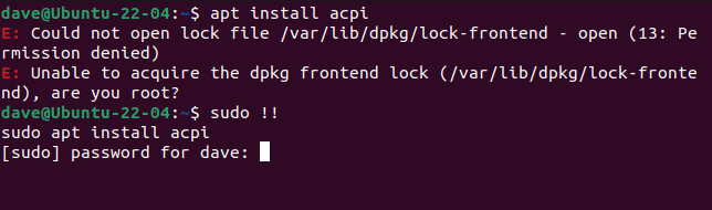 Повтор последней команды с sudo