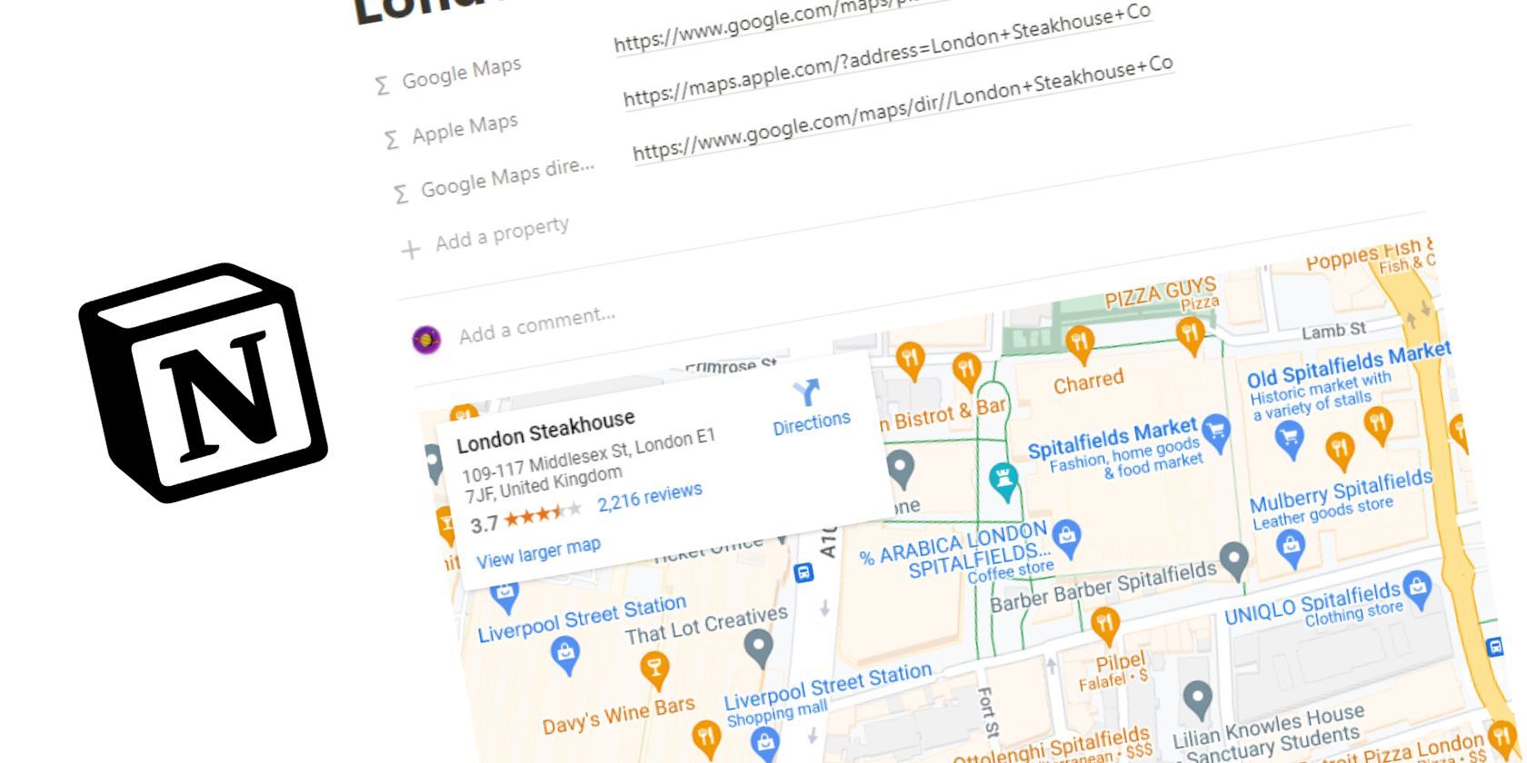 Ссылки на Google/Apple Maps из Notion