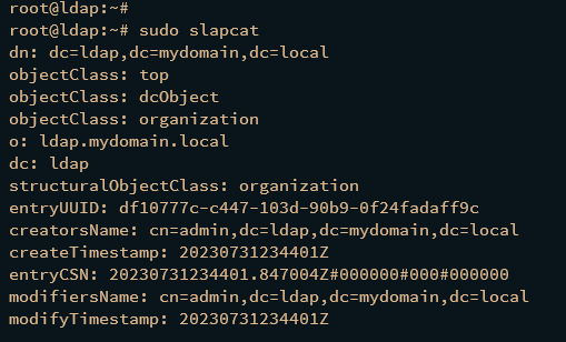 Вывод slapcat с отображением домена ldap.mydomain.local