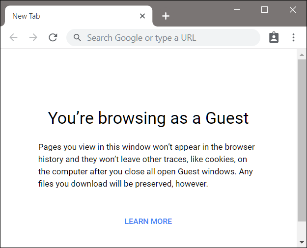 Окно браузера в гостевом режиме без доступа к профилю владельца