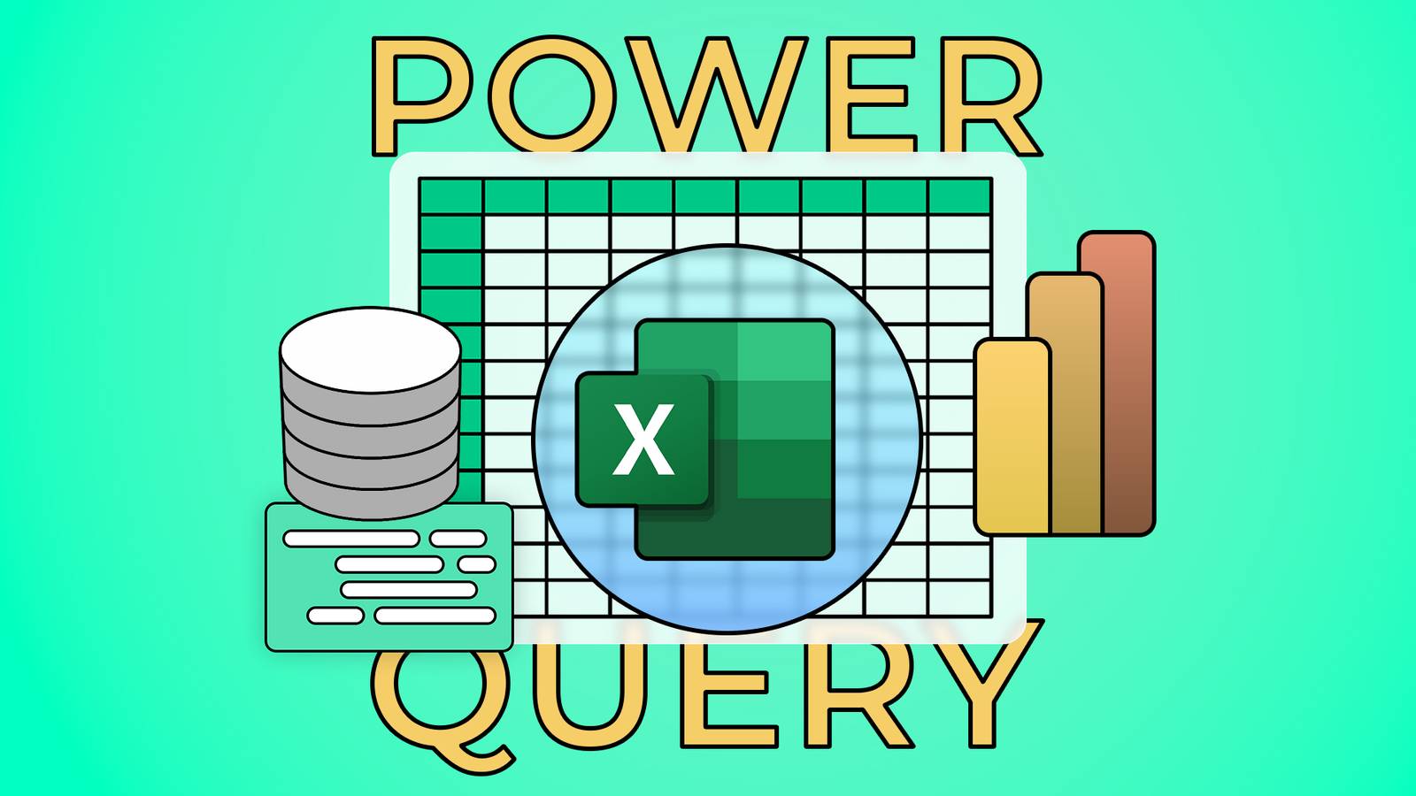 Логотип Excel на фоне таблицы с диаграммами и надписью «Power Query».