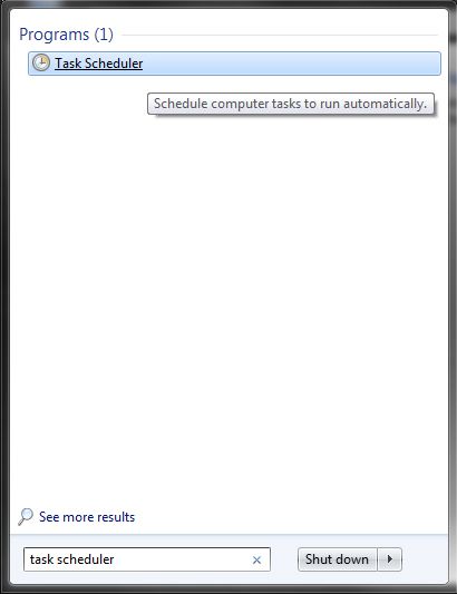 Окно Планировщика заданий