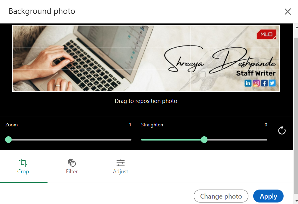 Загрузка баннера в профиль LinkedIn — предпросмотр