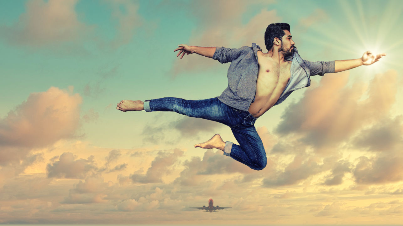 После — добавлен закат, лучи и самолёт