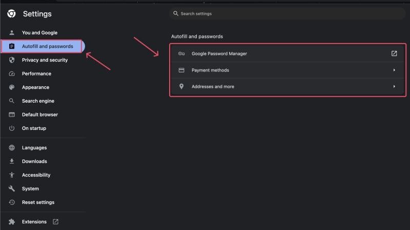 chrome autofill settings on pc