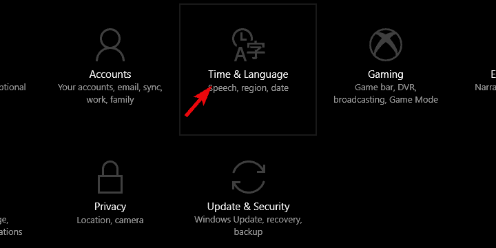 Раздел настроек Время и язык в Windows