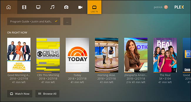 Полноэкранный режим Live TV в Plex