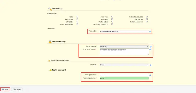Конфигурация LAM — профиль сервера