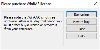 Окно с предложением покупки лицензии WinRAR