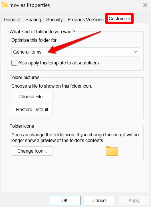optimize a folder for General items