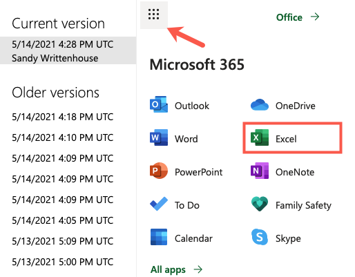 Лаунчер приложений в Excel для Интернета