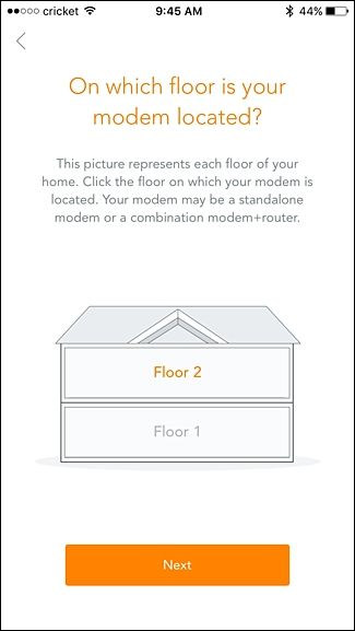 Выбор этажа с модемом в приложении Luma