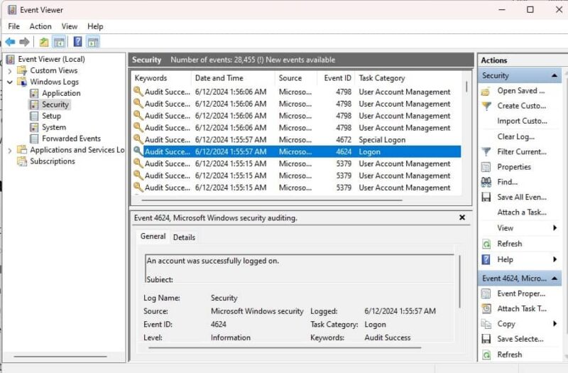 Просмотр событий безопасности в Просмотре событий.