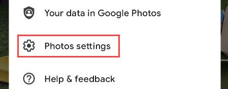 Экран настроек Google Фото с пунктом 