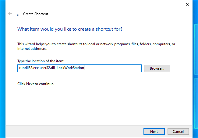 Создание ярлыка, который блокирует компьютер в Windows 10.