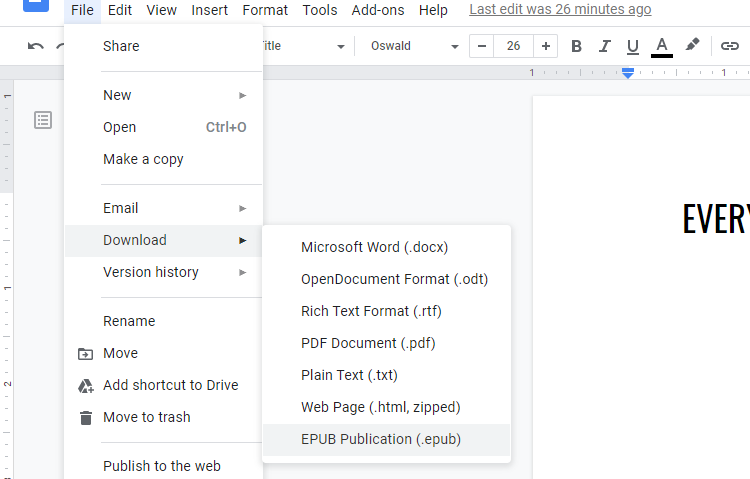 экспорт электронной книги из Google Docs