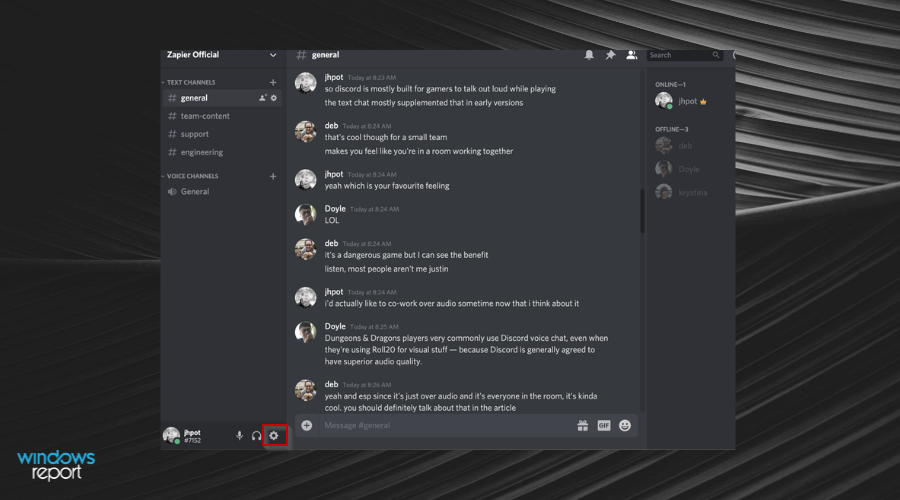 Открытие настроек в Discord